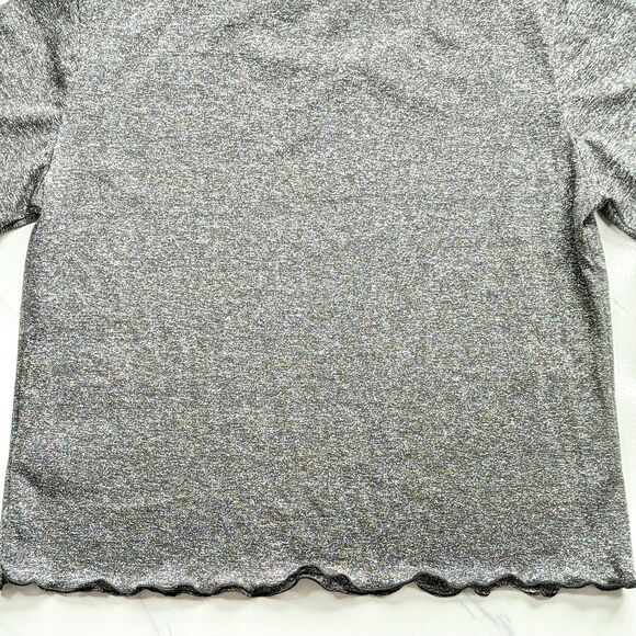 EUC Urban Outfitters Shimmer Y2K Baby T Silver Metallic Crop Top Lettuce Hem XL - Picture 8 of 13
